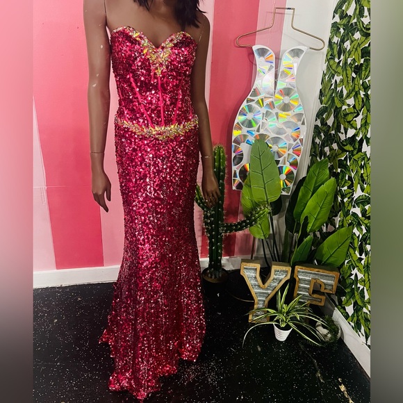 Posh Precious by Precious Formals Size 10 Pink Sequin Prom Dress - Picture 5 of 5